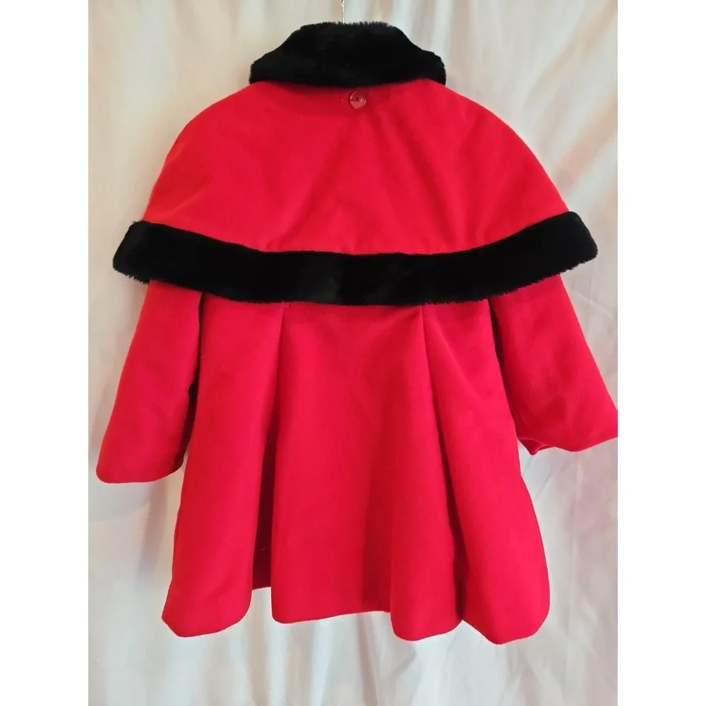 Cute Togs Girls 4T Red Dress Coat Cape Black Faux Fur Trim Holiday Christma